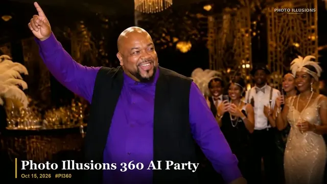 360 AI Party close-up finish: Great Gatsby, one guest
