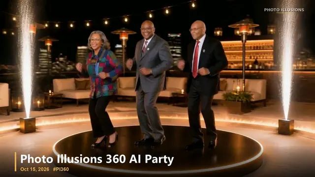 360 AI Party video still: Rooftop Skyline, group of three