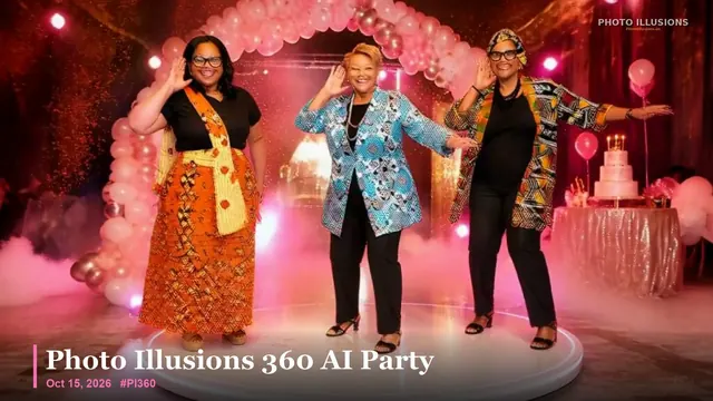 360 AI Party video still: Sweet 16 stage, group of three