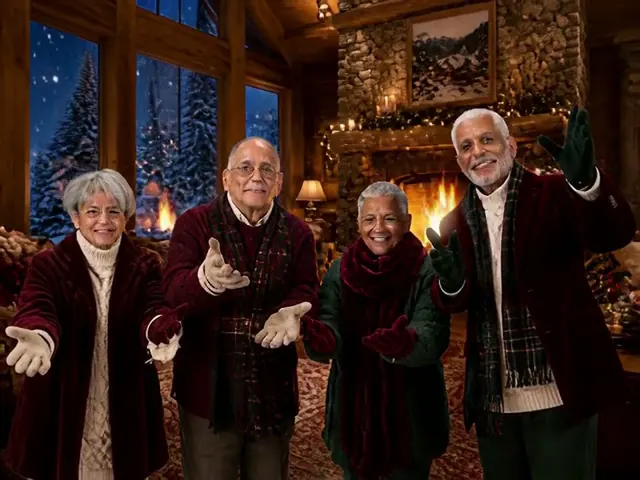Photo Illusions in Motion, Ski Lodge (a group of four): after the outfit and world change